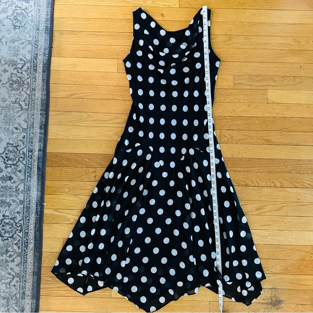 Lennie for Nina Leonard Black & White Polka Dot Cowl Neck Kentucky Derby Dress - Picture 13 of 14